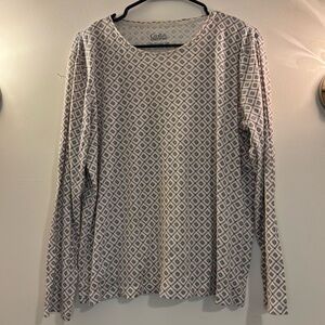 Croft & Barrow Beige Geometric Tee Long Sleeve Women’s Size Large Brown